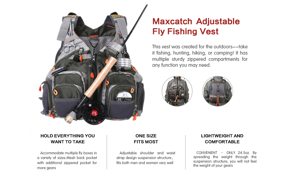 Maxcatch Fly Fishing Vest Adjustable Mutil-Pocket Packs with Breathable Mesh
